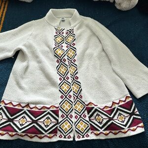 Jacquard Open-Front Cardi-Coat for Women XL